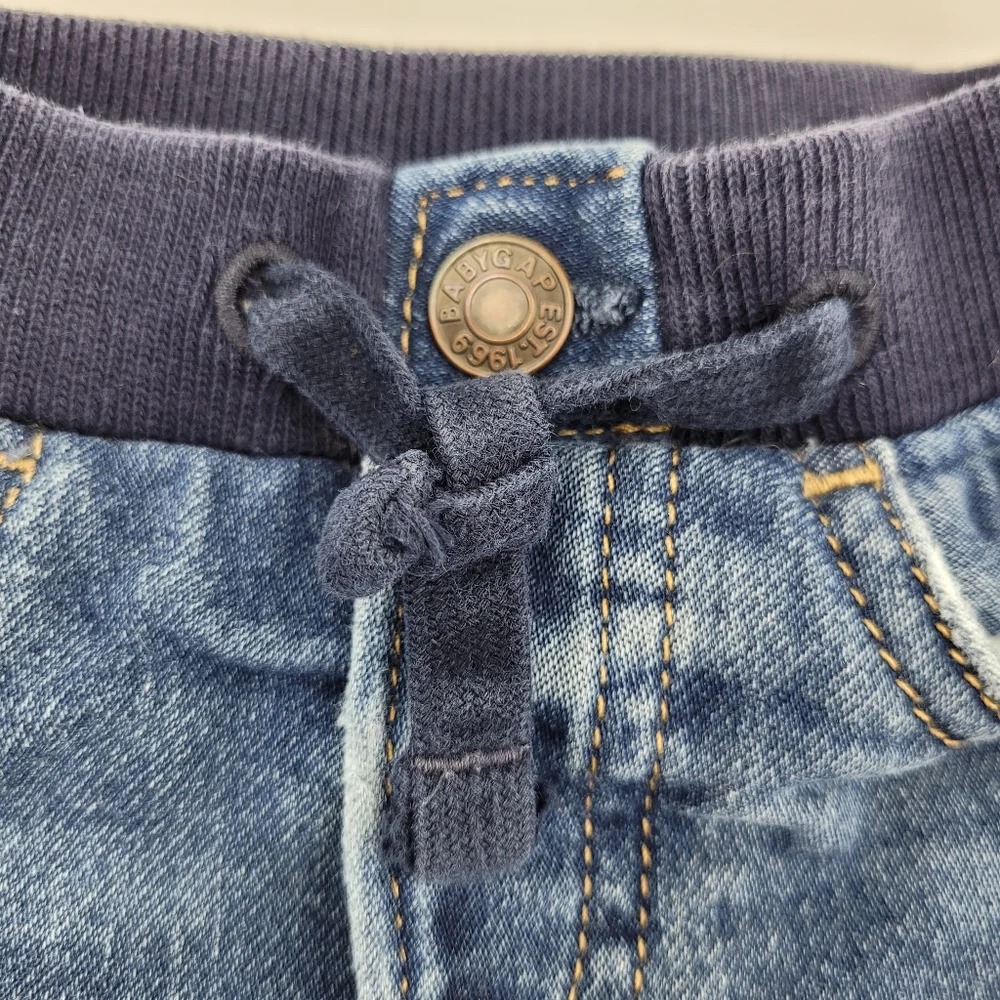 Gap Denim Jeans My 1st Easy Slim Stretch Elastic Waistband Distressed Sz 6-12mo